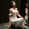 French Haute Sexy Shoulder Tub Top Dress Femininity Birthday Evening Dress Hip Wrap Skirt