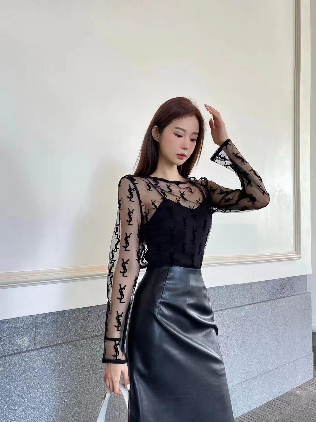 

Y Brand Chiffon Long Sleeve Letter Print Top - Hot & Sexy Design L чёрный