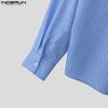 INCERUN Oversized Men Lapel Neck Long Sleeve Striped Casual Buttons Up Shirts