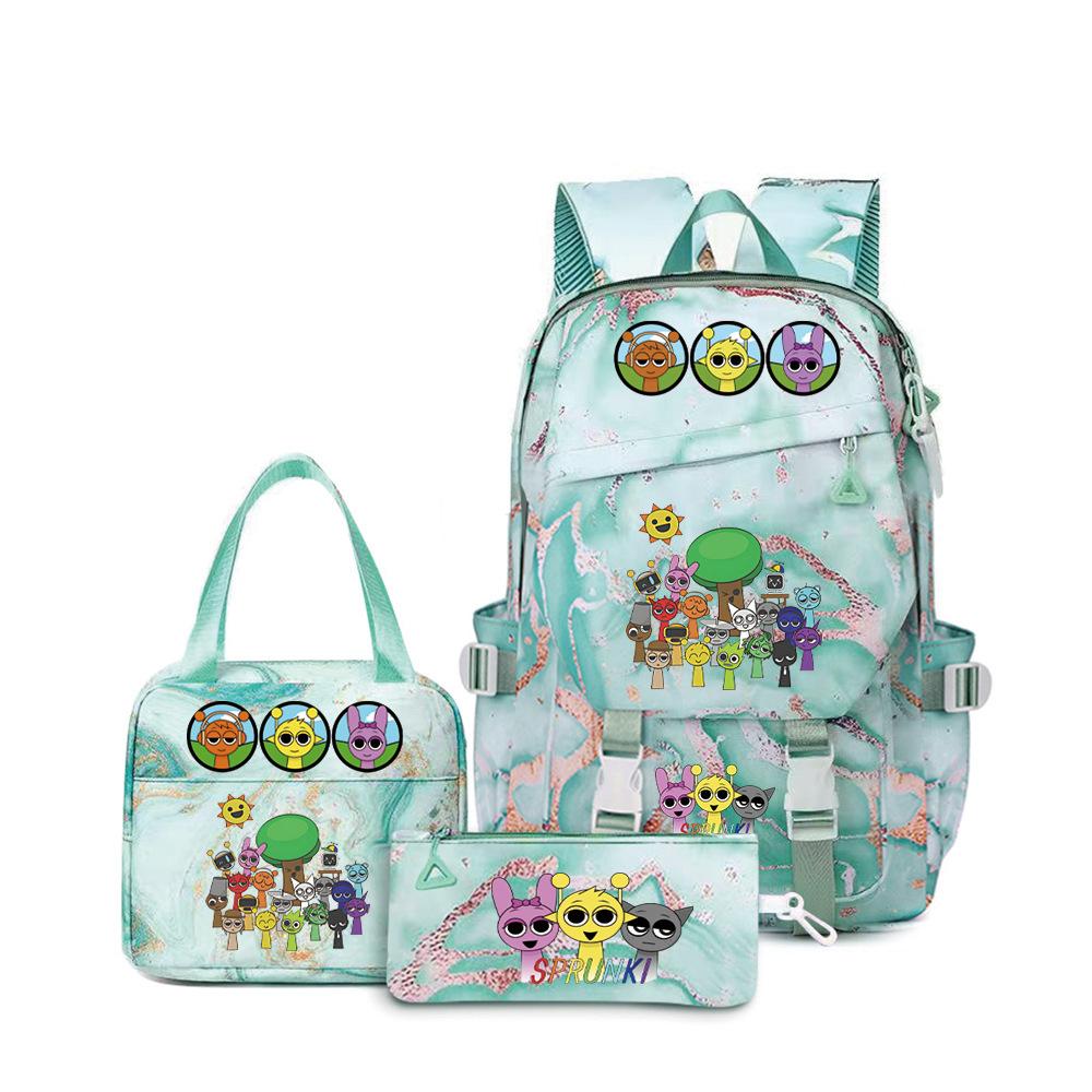 Rhythm Box Sprunki Music Game School Bag Backpack Pencil Bag Three-Piece Set Student Heat Printing Backpack