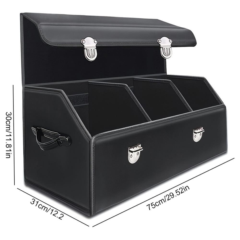 Black Leather Compartment Boot Storage Organizer Tool Car Storage Bag Car Trunk Organizer Storage Box Car Accessories Waterproof