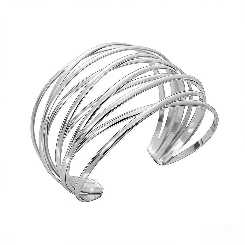 Trendy Geometric Half-Circle Open Bracelet - Versatile Stackable European Fashion Jewelry