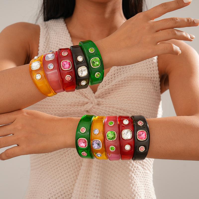 1Pcs Personalized Colorful Clear Cuff Bangle Jewelry Sweet Geometric C-Shaped Resin Open Bracelet For Women