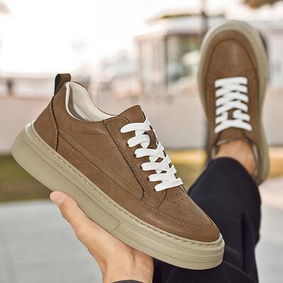 High Quality Men'S Comfortable Thick Soled Lace Up Casual Leather Shoes Fashionable Spring New Round Toe Breathable Sports Shoes