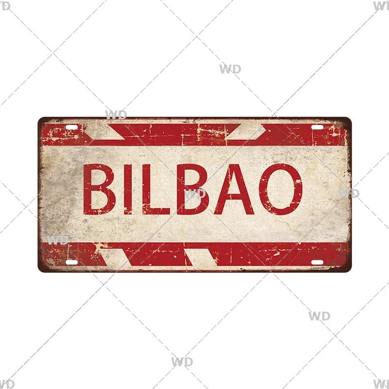 Spain City Metal Sign Licenses Plate Plaque Metal Vintage Tin Sign BARCELONA/MADRID/SEVILLE Flag Bar Pub Man Cave Club Poster