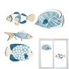 4PCS Mediterranean Wood Fish Wall Hanging Ornaments Wooden Fish Sculpture Decorations Coastal Beach Wall Hangings Ornaments