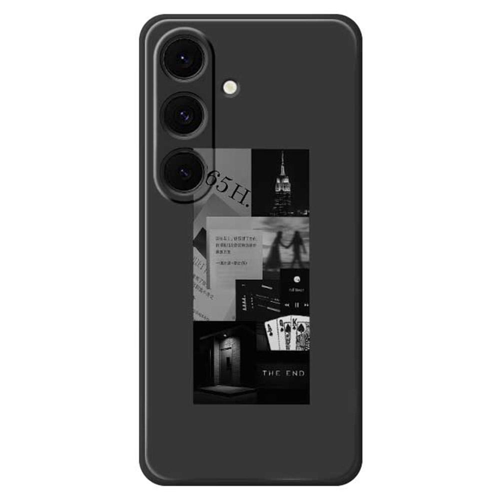 

For Samsung Galaxy S25+ Case Stitching Photos Pattern Printing Straight Edge TPU Phone Back Cover Black