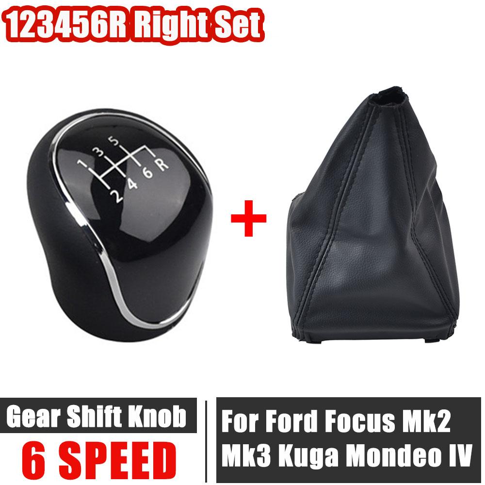 Car Gear Shift Knob + PU Leather Case for Ford S-Max C-Max Kuga Galaxy Mondeo 4 Mk4 Transit Tourneo Connect Focus 5/6 Speed