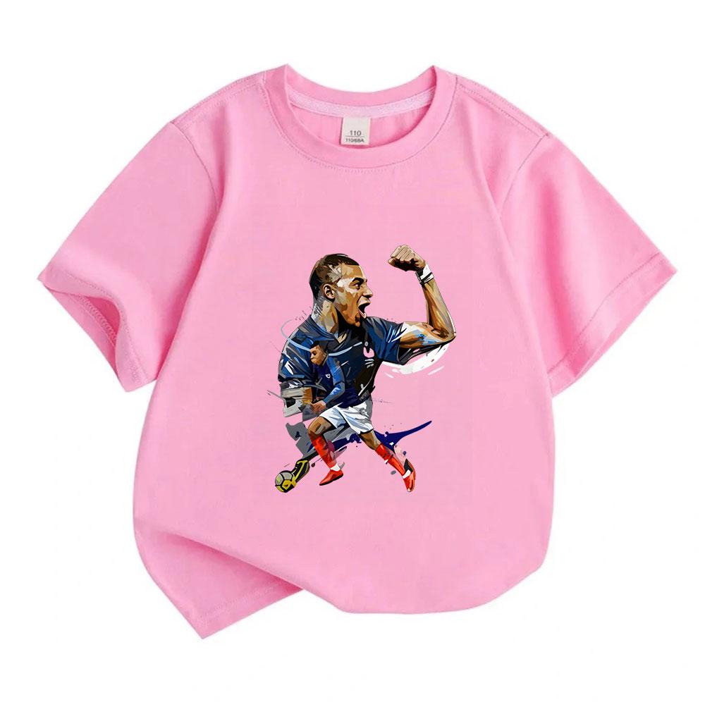 Kids Boys Girls 100% Cotton Crew Neck Short Sleeve T-Shirt, Stylish Football Player Print Casual Sports Tee, Soft Breathable Daily Tops for Children Y
