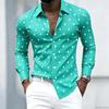 Men's Collared Long-sleeved Shirt, Classic Black Base with White Star Print, Slim Fit, Suitable for Commuting and Going Out.
