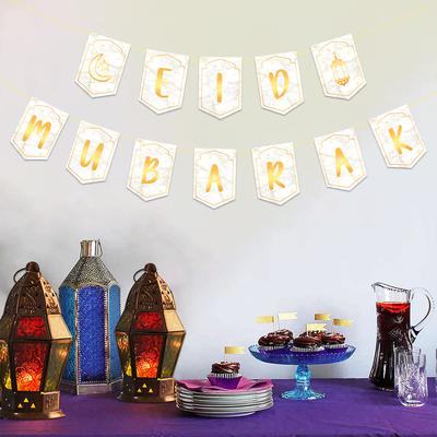 Eid Mubarak Guirnalda de Papel Bandera Luna Estrella Adornos Colgantes Islámico Musulmán para Hogar Decoración de Ramadán Suministros para Fiesta de Festival