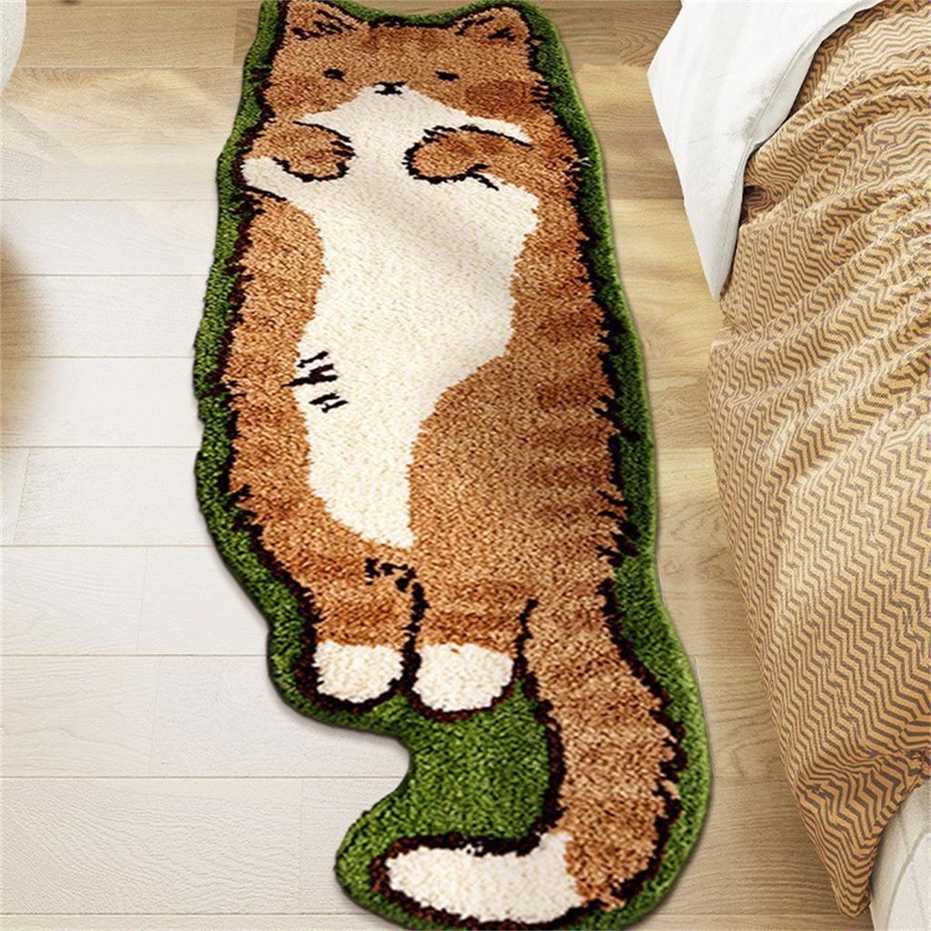 Washable Polyester Area Rugs for Bedroom Cute and Funny Children's Carpet in Irregular Shape Cat Entryway Rug