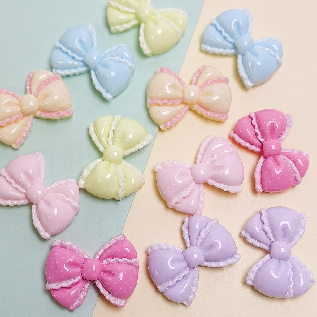 100Pcs Mixed Colors Bowknot Theme Resin Flatback Cabochons Cute Bow Tie Slime Charms for DIY Jewelry Scrapbooking Craft