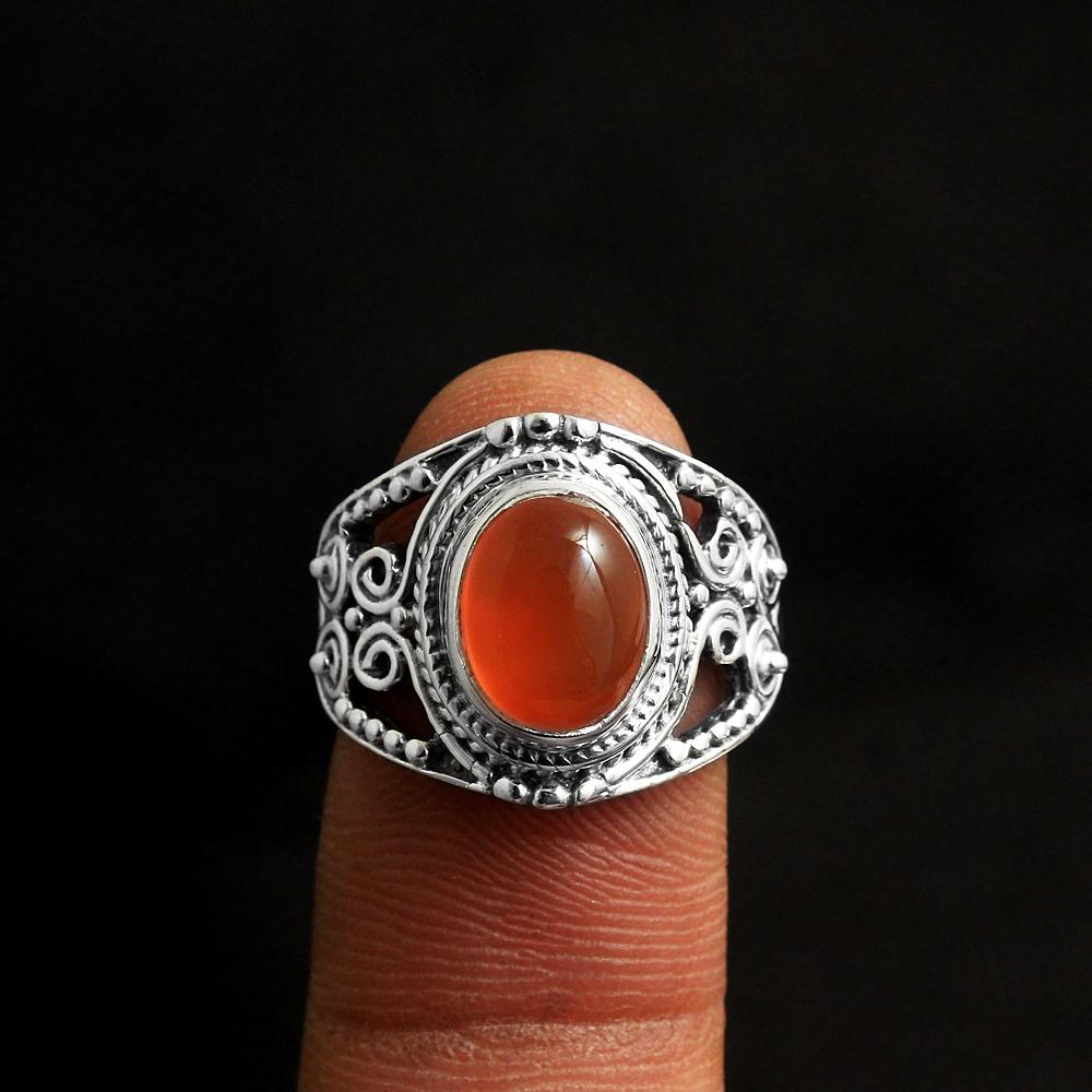 Natural Carnelian Gemstone Solid 925 Sterling Silver Jewelry Statement Ring