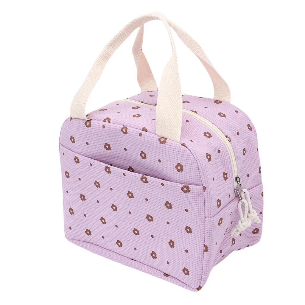 Insulated Lunch Bag Portable Reusable Cooler Handbag for Work Picnic Travel Large Capacity Aluminum Foil Liner Flower Pattern
