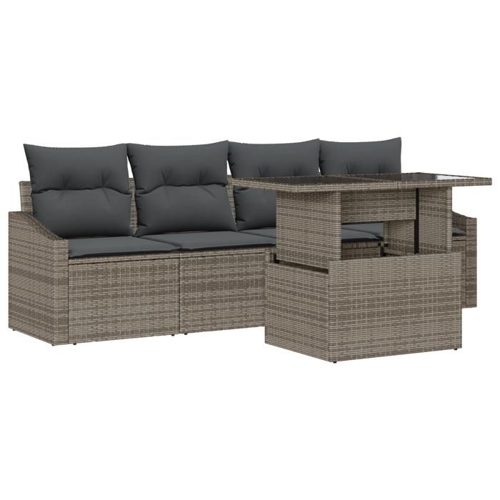 VidaXL Ensemble de Canapé de Jardin 5 Pièces avec Coussins Gris Poly Rotin 3357642