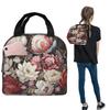 Elegant Red And White Peony Floral Nightgarden Insulated Lunch Bag for Women Kids Portable Food Boxes Thermal Lunch Box Tote