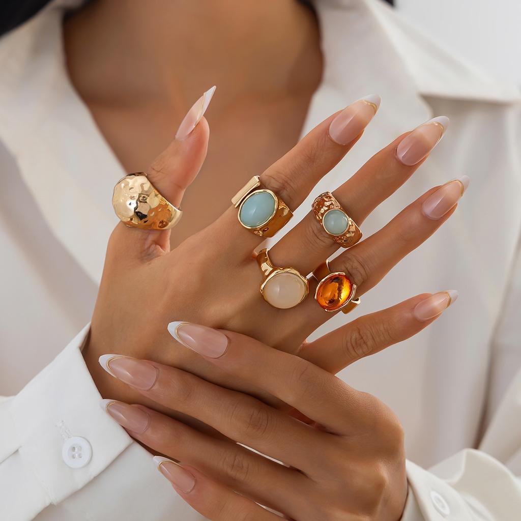 Geometric Adjustable Ethnic Open Ring Set Fashion Jewelry Aesthetic Retro Vintage Punk Gold Color Knuckle Joint Rings Irregular Accessories