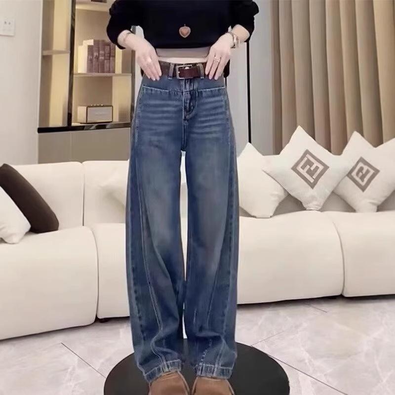 

Women s Blue Wide-Leg Slimming Jeans - 2024 Autumn/Winter Collection: Plus Size, Curvy Fit Scimitar Mopping Pants 3XL