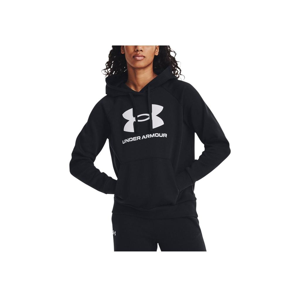 Under Armour UA Rival Letter Print Hooded Fleece Pullover Long Sleeve Sweatshirt Women Sweatshirt Black 1379501-001