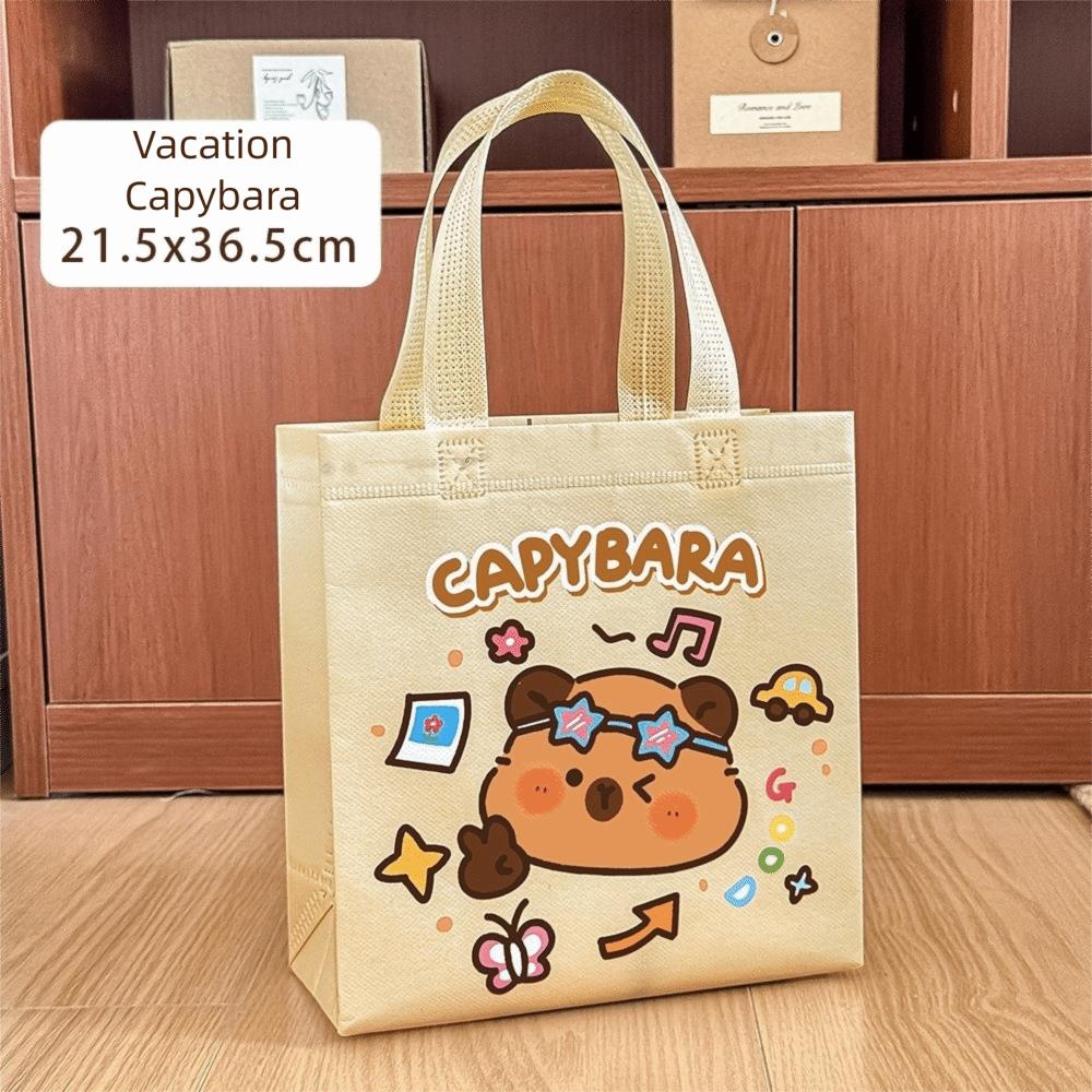 Cute Non-woven Capybara Tote Bag Portable Reuse Cartoon Capybara Birthday Gift Bag Shopping HandBag Capybara Print Canvas Bag