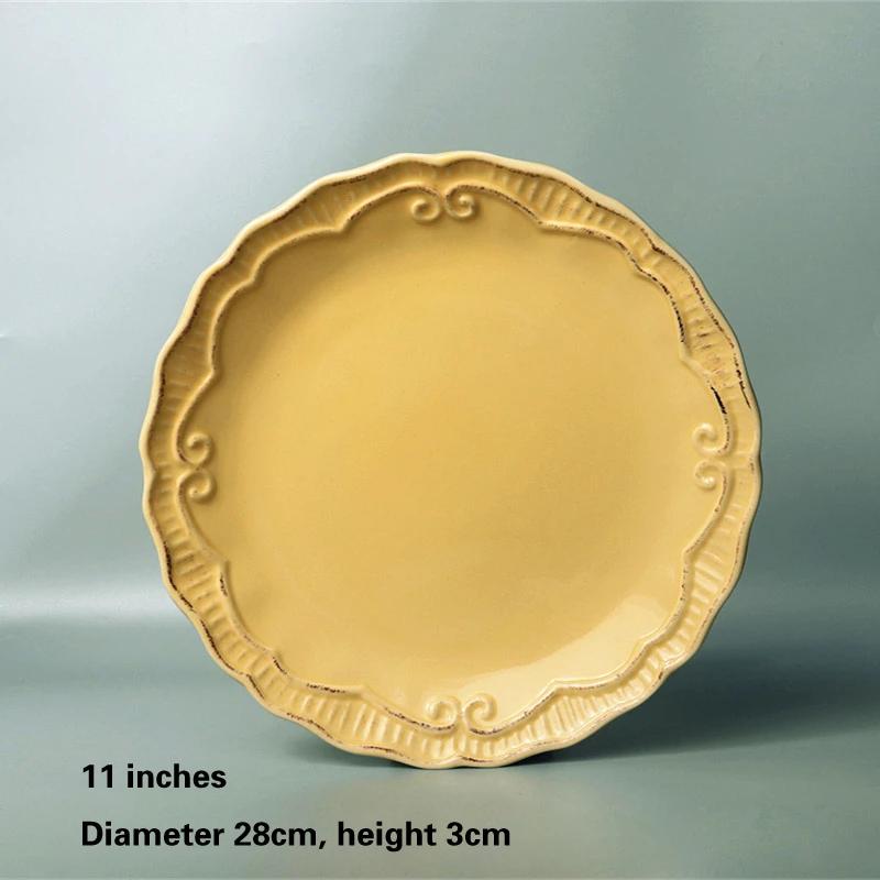 8-14 Inch European Circular Plate Cake Rack Fruit Tray Steak Plate Ceramic Hand-painted Disc Underglaze Fruit Creative Plate-B