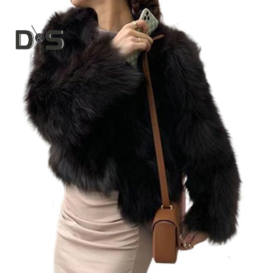 

Жіноча куртка зі штучного хутра, осінь, зима, тепле вільне плюшеве пальто, повсякденний жіночий пухнастий кардиган для вуличного офісного побачення M чорний