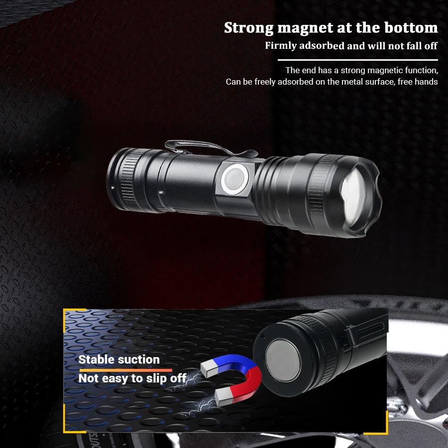 Portable LED Flashlight with Built-in Battery USB Rechargeable Flash Variable Focus Waterproof Lantern Outdoor Camping Torch