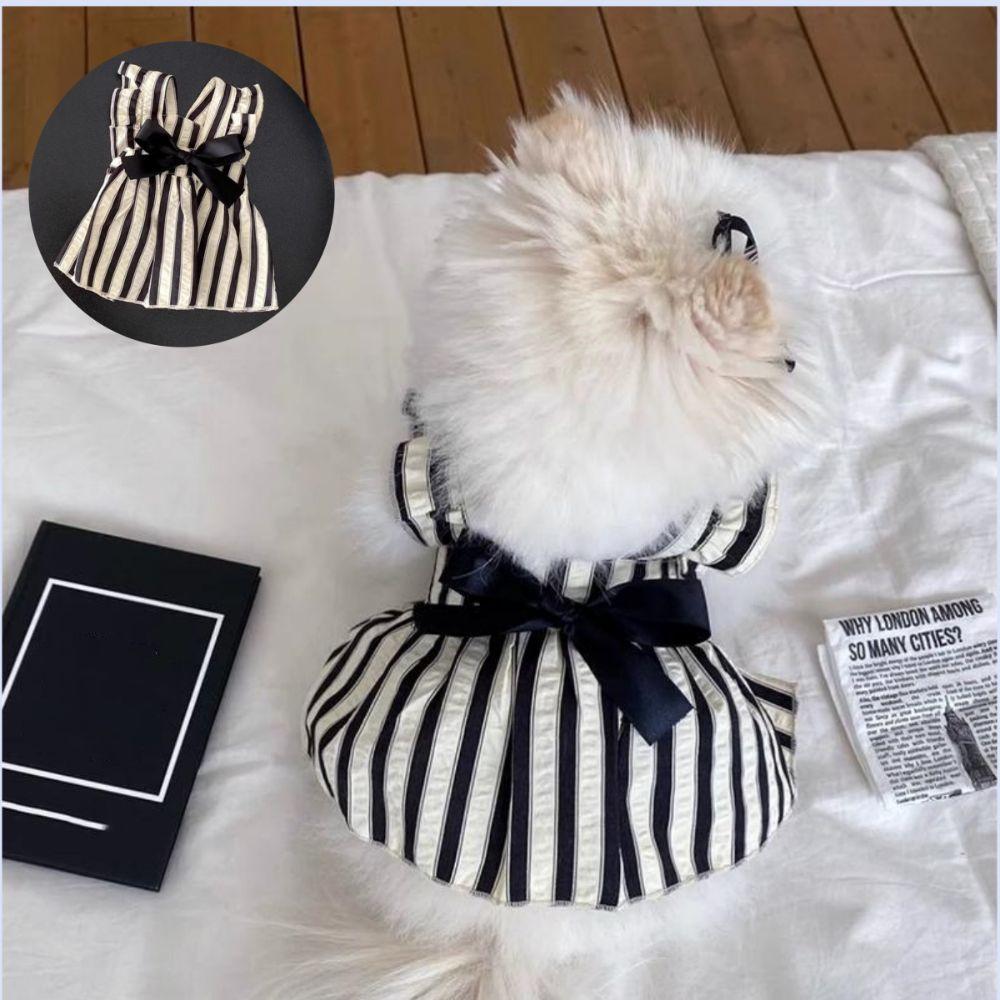 Big Bow Striped Cat Dress Black Puppy Skirt New Small Dog Princess Dress Summer