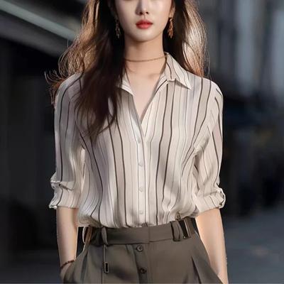 Stripe Women Shirt Vintage Blouse Fashion Spring Autumn Lady Tops Casual Female Clothing Loose Elegant Shirts