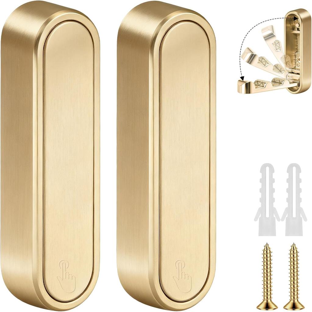 Foldable Hooks, 4-Pack Gold Folding Coat Hooks Heavy-Duty Zinc Alloy Folding Wall Hooks Folding Hooks Wall-Mounted for Hanging Coat Towels Clothes
