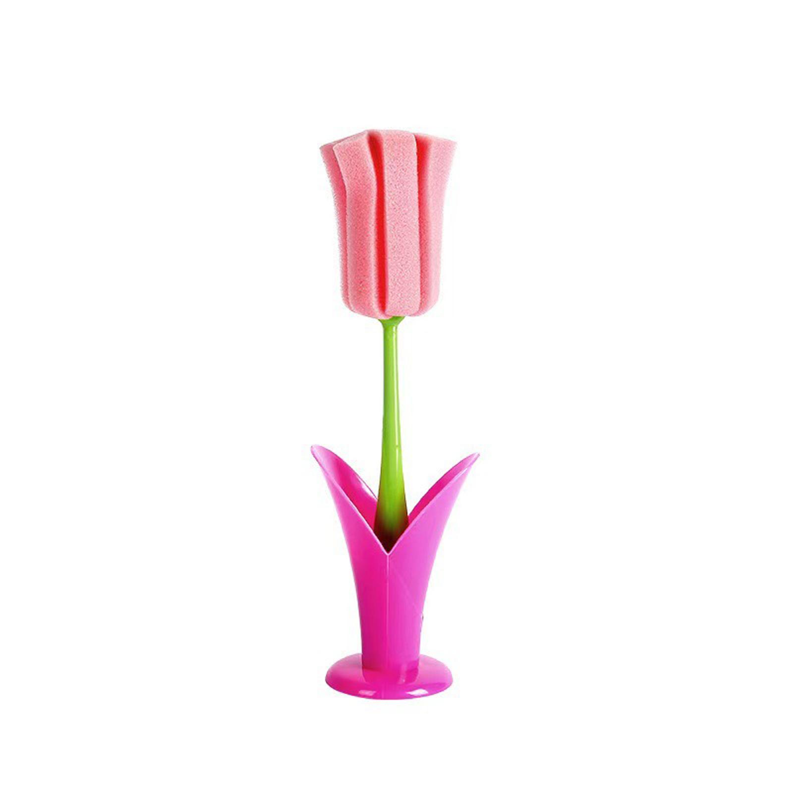 Long Handle Bottle Brush With Detachable Thick Sponge For Effective Stain Removal Tall Glasses Cup Cleaning Sponge розовый