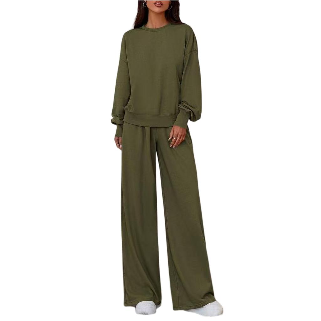 Fashion Women's Casual Suit Long Sleeved Casual Wide Leg Pants Set