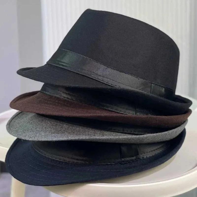 Men Winter Thick Warm Hats Gentleman Jazz Cap Classical Narrow Brim Top Hat Cold Weather Dress Hat