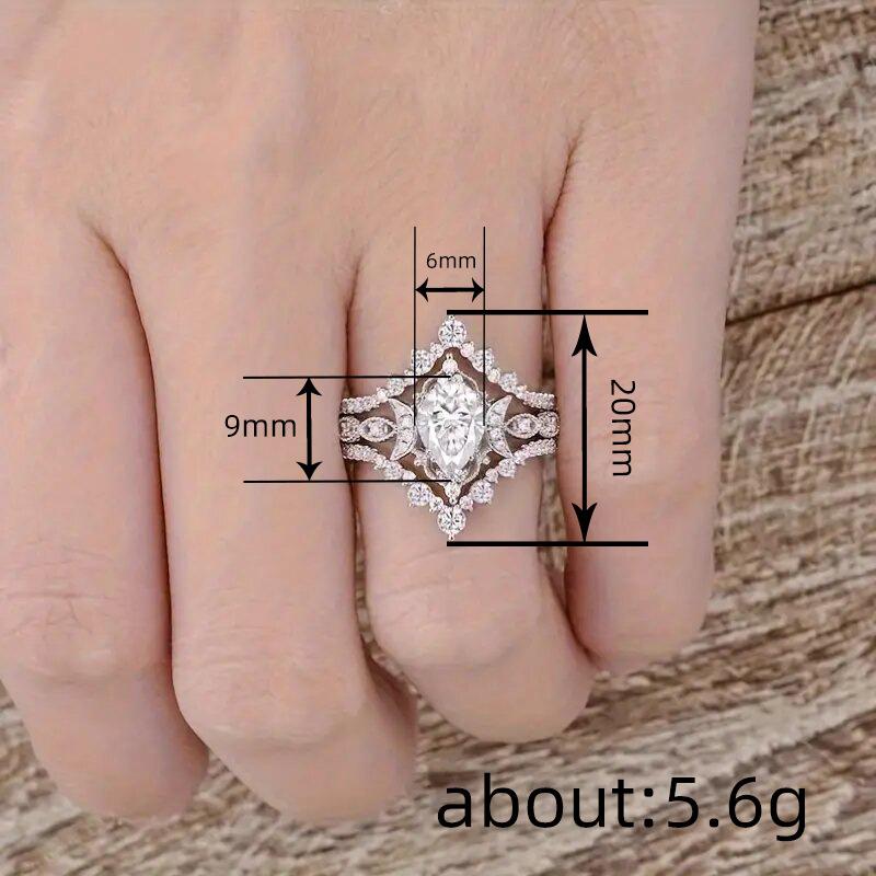 Crown Water Drop Shiny Wax Set Ring Girl, Wedding Proposal Ring Three-piece Set, European and American Rings