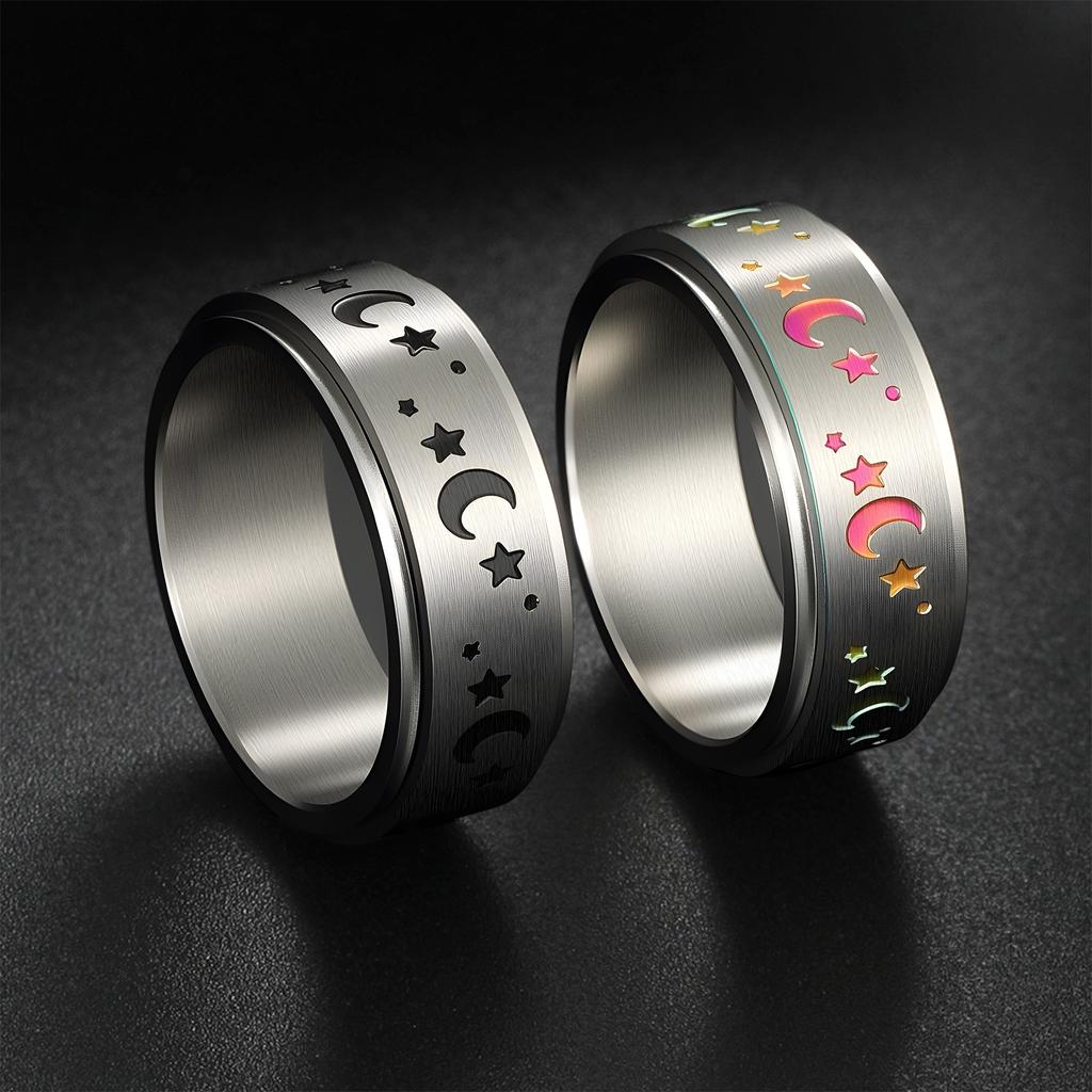 Stars and Moon Rotatable Titanium Steel Ring European and American Men's Couple Ring