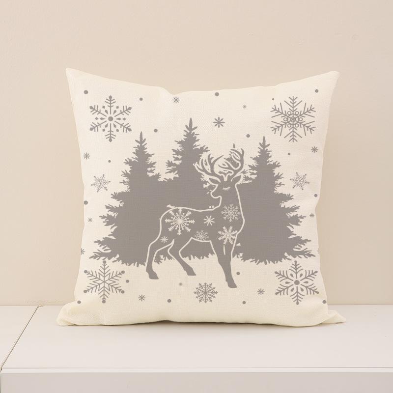 Red Christmas Print Pillow Cover Nordic Style Linen Print Holiday Decoration Living Room Sofa Cushion Cover Pillow