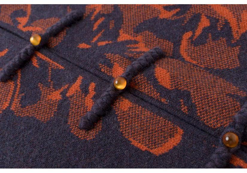 Red Wool Tang Suit Sweater Coat with Stand Collar & Frog Buttons for Women