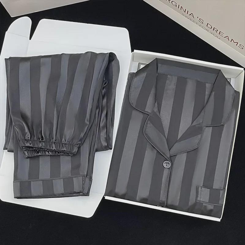 

Женская полосатая пижама с длинными рукавами - весна/лето, однотонная