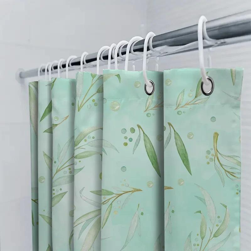 Aquarell Blatt Duschvorhanggrünes Blumendekor Für Badezimmer Wasserdichtes Gewebe Schrumpffreies Futter Minzgrüne Farbe
