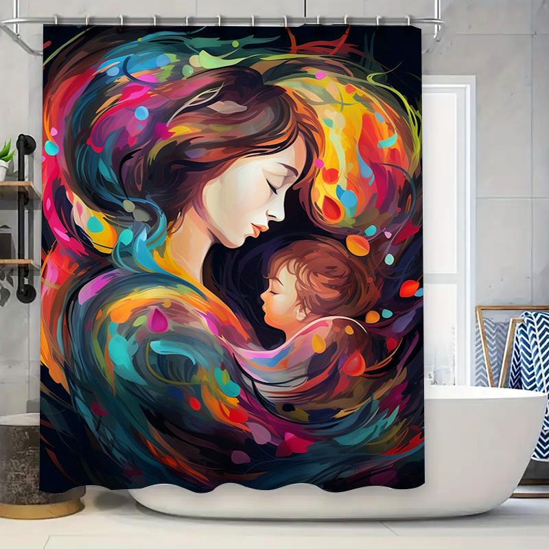 

Colorful Mother And Child Waterproof Shower Curtain W60H190(CM)-1 Pcs