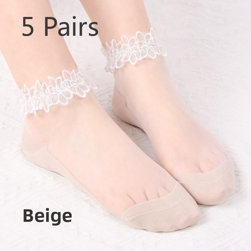 5 Pairs Socks Women Spring Summer Thin Transparent Lace Lace Socks Short Crystal Glass Stockings