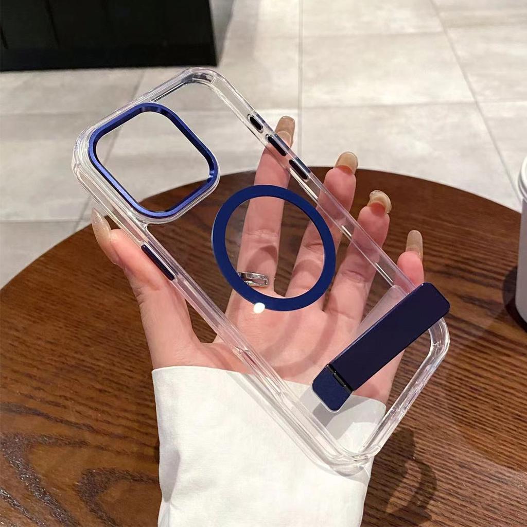 High End Minimalist Couple Phone Case with High Aesthetic Value, Crystal Clear Hardware Horizontal Stand Phone Case for Apple 15pro Phone Case