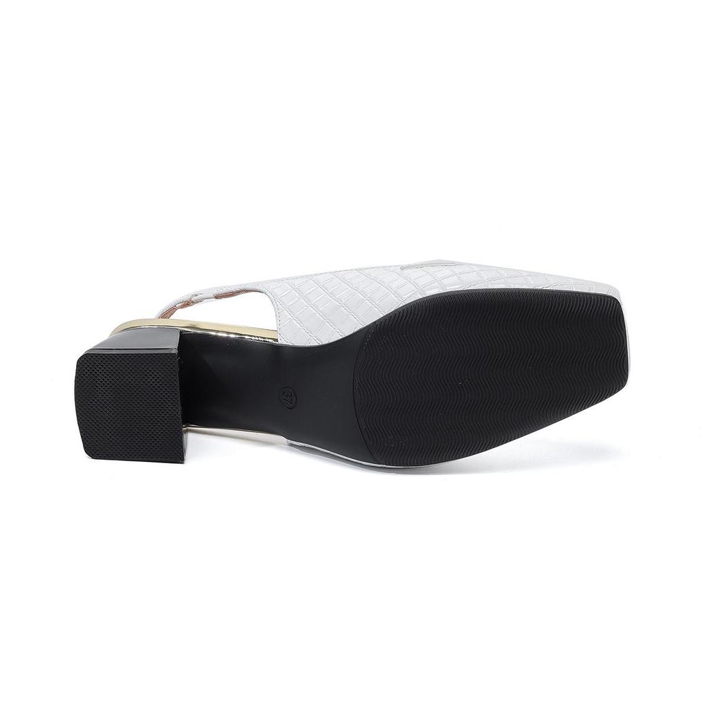 Women's Patent Leather Square Toe Chunky Heel Sandals - Backless, European & American Style, Plus Size 43