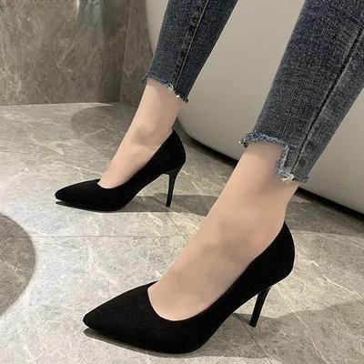 2024 New Autumn Simple Elegant High Heels Stiletto Womens Shoes Pointed Black Etiquette Professional Single Shoes Wedding Shoes