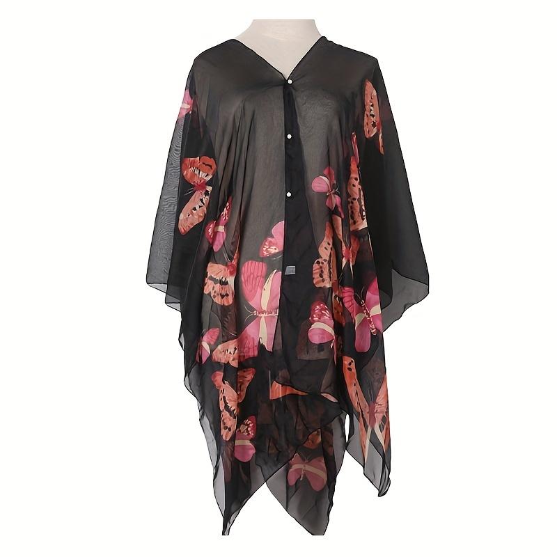 Shawls Summer Beach Sexy Women Fashion Print Chiffon Smock Bikini Cover Up Loose Blouse Sunscreen Comfortable Poncho Hot