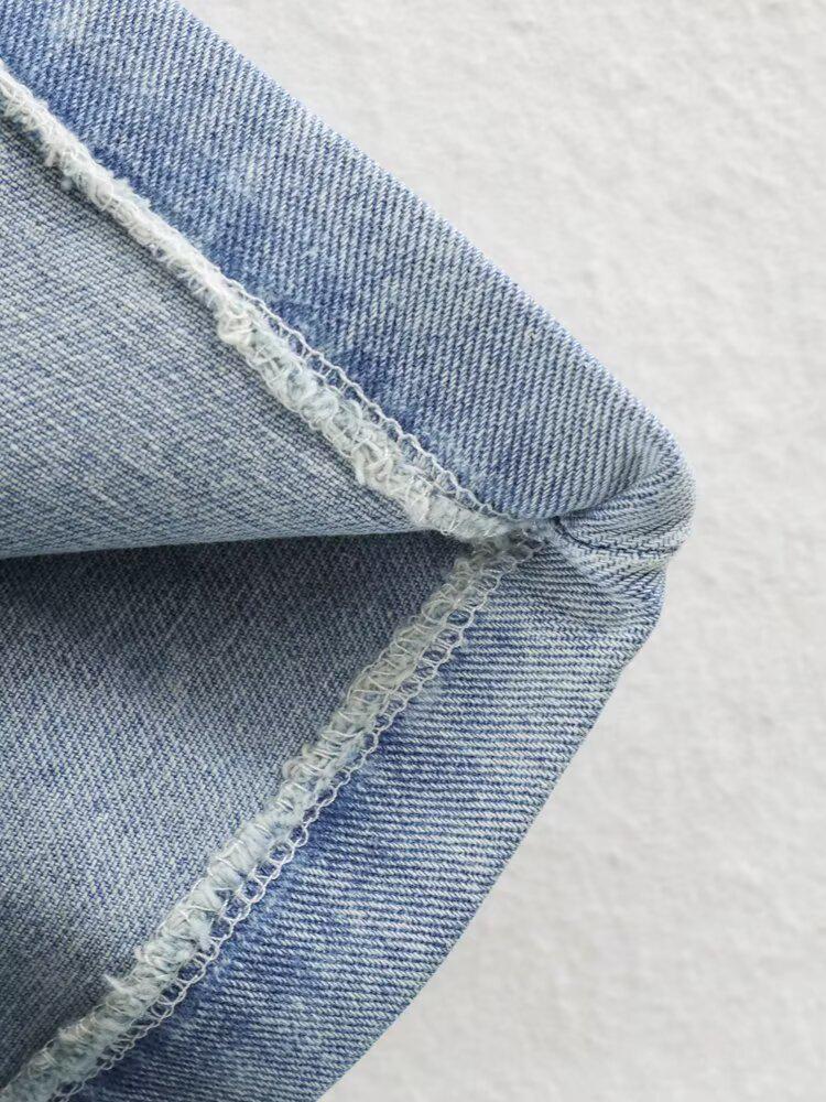 2026 Summer European & American Style High-Waist Cutout Denim Straight-Leg Pants
