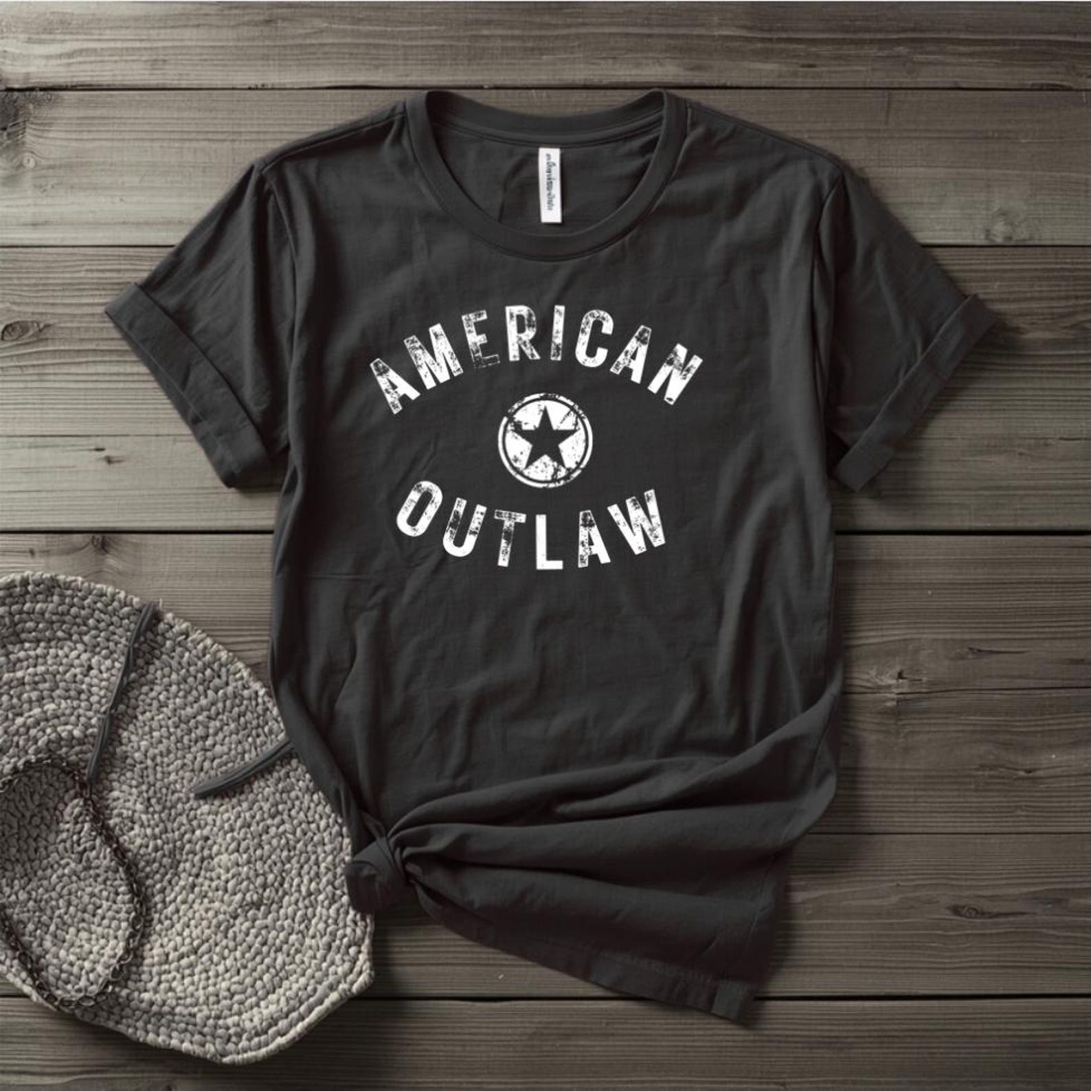 American Outlaw Shirt, Patriotic T-Shirt, Western Graphic Tee, Vintage USA Shirt, Cowboy Style Tee, Distressed Flag Shirt 4XL