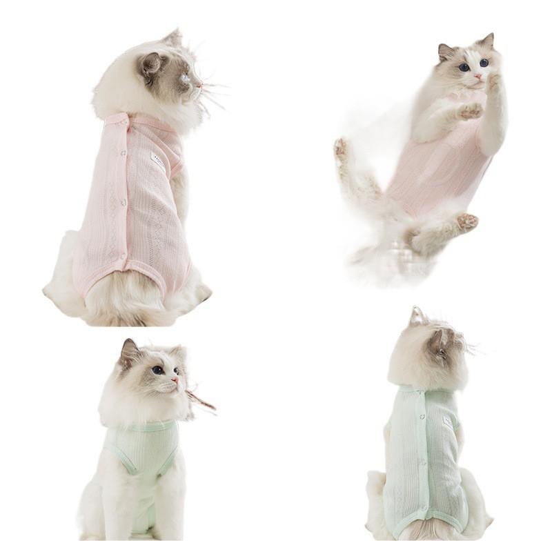 Lightweight Cat Bodysuit Kittens Ragdolls - Anti-Shedding Belly Cover 4-Leg Design Breathable Cotton Blend
