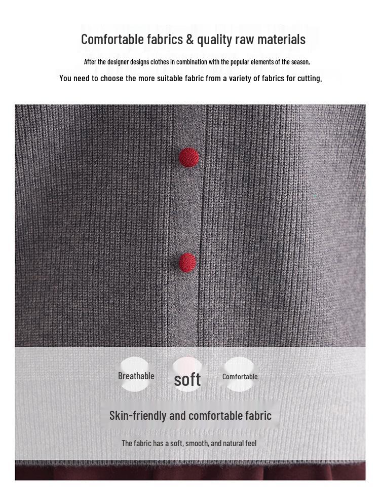Middle-Aged & Elderly Women's Heart Collar Pullover Sweater: Loose, Short, Plus Size, Fake Two-Piece Wool Base Layer for Autumn/Winter.